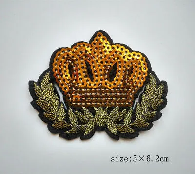 $1.99 • Buy Crown Sequins Embroidered Badge Iron On Patch Applique Clothes Jacket 016