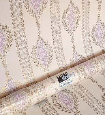 £45 • Buy X2 1970s Vintage CROWN Purple Wallpaper Rolls 60s Gold Laurel Retro Cameo Mid 