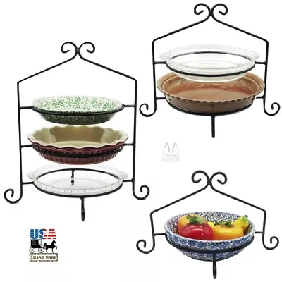 3 WROUGHT IRON PIE STANDS LOT Single Double & Triple Metal Rack Set Amish USA • $89.97