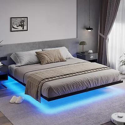 King Size Floating Bed Frame With LED Lights Metal Platform Bed Easy To Assemble • $134.86