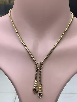 ￼Fine 9ct Gold Plated Double Headed Art Deco Period Snake Head Necklace 19.4G • £6.50