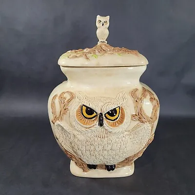 Vintage Owl Cookie Jar 1960s Double Sided Ceramic With Lid 10 Inches Tall • $39.97