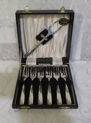 Vintage James Walker Angora Silver Plated Pastry Or Cake Forks With Serving Fork • £15