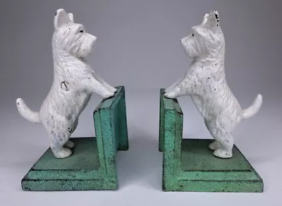 Vintage Pair Cast Iron Bookends White Scottie Westie Terrier Dog • $54.94