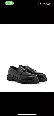 RRP€169 8 Leather Loafer Shoes US9 UK8 EU42 Black Square Heel Made In Italy • £30