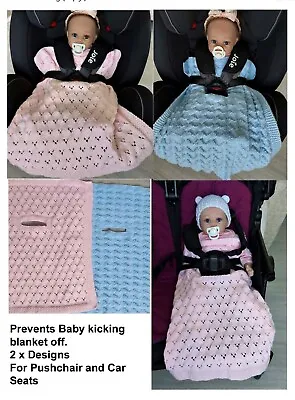 Knitting Pattern Baby Car Seat & Pram Blanket With Buckle Belt Hole X 2 Easy DK • £4