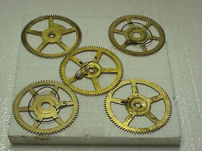 5 Used Large Brass American Clock Gears Steampunk Altered Art Projects Parts #5 • $14