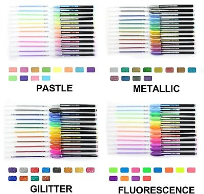 UK Gel Pen Set Metallic Pastel Glitter Neon Gel Pens For Adult Colouring Book • £2.95