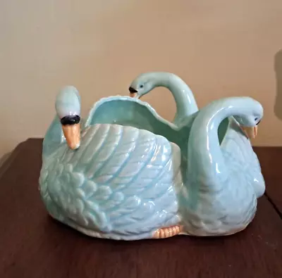 Moriyama Mori-Machi Triple Swan Planter Hand Painted Japan C. 1920s • $40