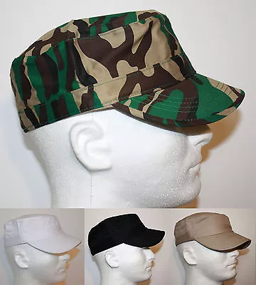 100% Cotton Cadet Military Style Hat Army Castro Cap - Camo Black Khaki White C1 • $10.99