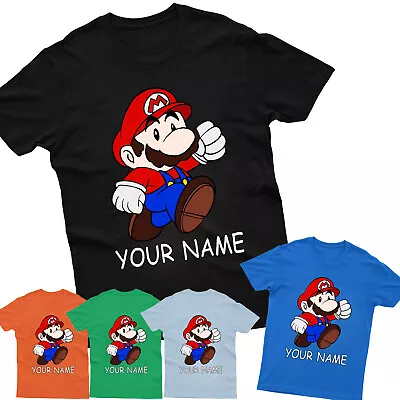 Personalised Kids T-Shirt Mario Gaming Children Customise Name Birthday Boys Tee • £4.99