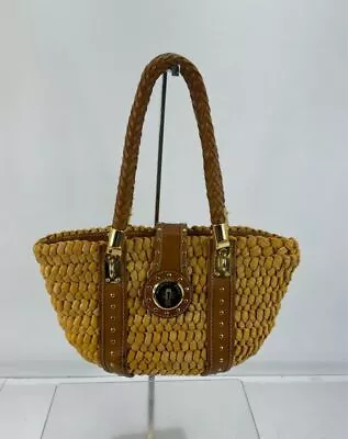 MICHAEL Michael Kors Tan Straw & Brown Studded Leather Turn Lock Shoulder Bag • $14.99