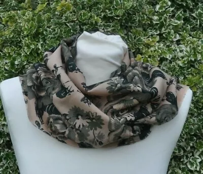 Scarf In Liberty Varuna Wool Collier Campbell Green Grey Cream Roses Flowers • £29.99