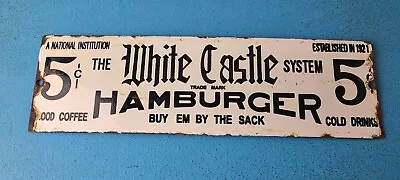 Vintage White Castle Porcelain Fast Food Burgers Diner Drive Thru Gas Pump Sign • $139.47