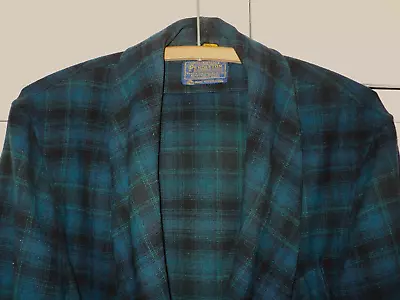 Vtg PENDLETON Classic WOOL ROBE Mens M Made USA PLAID Blackwatch Blue Black Teal • $68.95