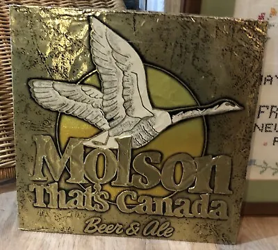Vintage MOLSON Canada Beer & Ale ADVERTISING BEER SIGN TIN On Micaboard 13 ×13  • $24.99