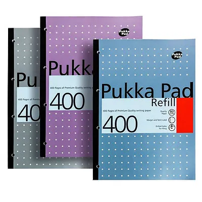 A4 Ruled 400 Page Refill Pad 8mm Ruled Lines 80gsm Paper - 4 Hole Punched Pukka • £7.99