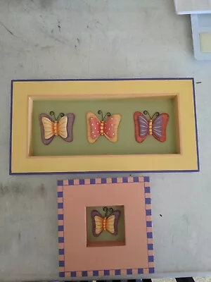 Home Interiors Kids BUTTERFLY 3D Wall Decor Art Hanging Shadow Box Wood Frame  • $2