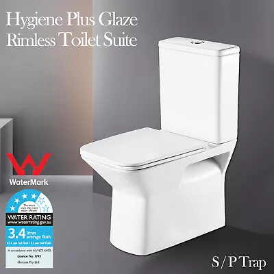 Back To Wall Faced Rimless Dual Flush Toilet Suite White Soft Close Seat WELS • $379