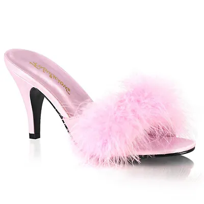 Pleaser Fluffy Marabou Trim Upper High Heels Mule Slippers Adult Women AMO Sz 16 • $28