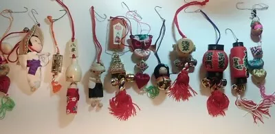 $16.99 • Buy Lot Of 12 Vintage Handmade Oriental Hanging Christmas Ornaments With Bells 