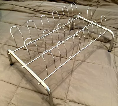 Vintage Metal Chrome SHOE STORAGE RACK 18 Slots/9 Pairs Rubber Feet EXCELLENT! • $24.99