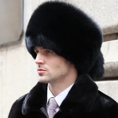 Men's Real Fox Fur Hat Russian Ushanka Cossack Mongolia Hat Winter Warm Ski Cap  • $62