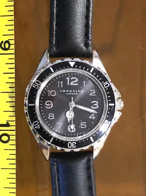 Watch Black Leather Strap New Time Mens Wristwatch Identity London Needs Battery • £7.22