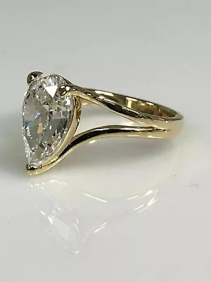 3Ct Near White Pear Moissanite Beauty Engagement 14k Yellow Gold Over Ring • $80.85