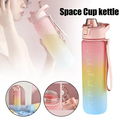 1L/1.3L Water Bottle Motivational Drink With Time Markings BPA Free Sports Gym • $9.98