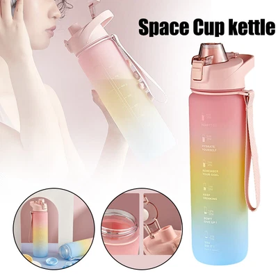 $18.98 • Buy 1L/1.3L Water Bottle Motivational Drink With Time Markings BPA Free Sports Gym