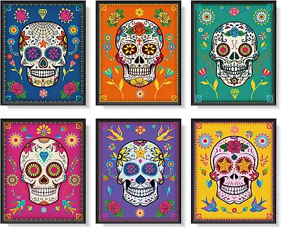 6 Pieces Sugar Skull Wall Art Decorations Day Of The Dead Poster Decor Mexican 8 • $12.19