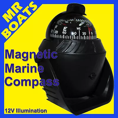 BOAT COMPASS - BLACK - Suits CARAVAN MARINE TRUCKS 12v Illuminated LED Light NEW • $39.45