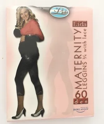 Lida Maternity Leggings Mit Spitze Capri 3/4 60den Braun Black • £4.31