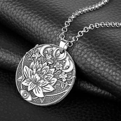 Mandala Pendant Silver Om Buddha Tibetan Moon Lotus Flower Healing Cord Necklace • $9.95