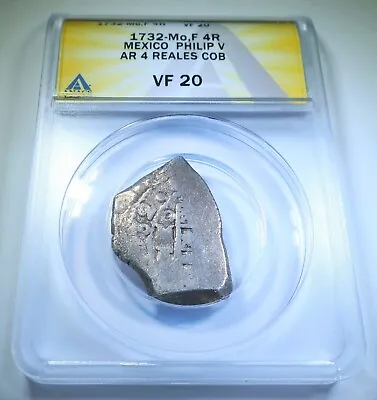 ANACS 1732 Mexico Silver 4 Reales Spanish Colonial Date Pirate Treasure Cob Coin • $429.95
