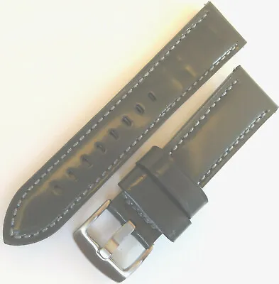 Mens Patent Glossy Shiny Gray Genuine Leather 22mm Smartwatch Watch Band EZ Pins • $7.99