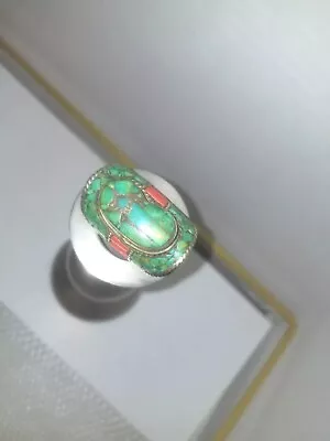 Turquoise & Red Coral  Ring   Size 8 1/2 ? • $10