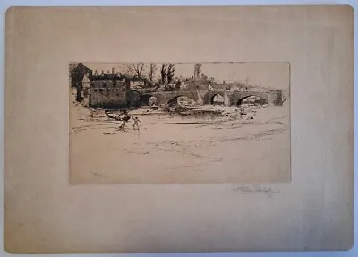 STEPHEN PARRISH PENCIL SIGNED ETCHING CIRCA 1880s Bridge W Swimmers Maxfield • $695