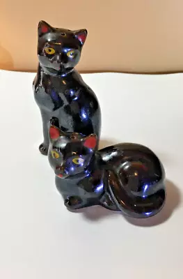 Vtg. Rare SHAFFORD REDWARE BLACK CAT Salt & Pepper SHAKERS - Original Redware. • $29.99