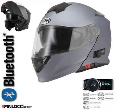 Vcan V271 Bluetooth Flip Front Modular Motorcycle Helmet Matt Titanium Small • $186.75