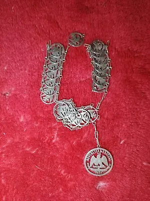 Antique Silver 1860s And Up Mexican Coin Cutout Bracelet 24 Coins Total -As Is • $600