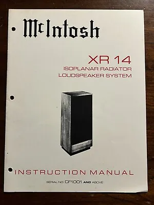 McIntosh XR14 Isoplanar Radiator Loudspeaker System Instruction Manual Original • $14.99