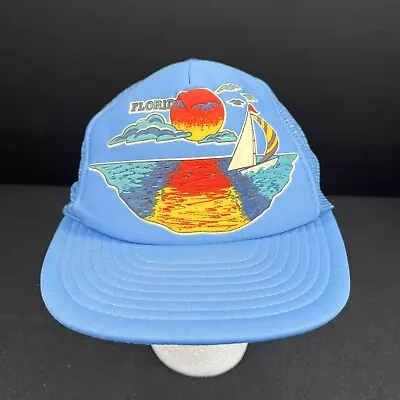 Vintage Florida Light Blue Mesh SnapBack Trucker Hat OS USA • $31.50
