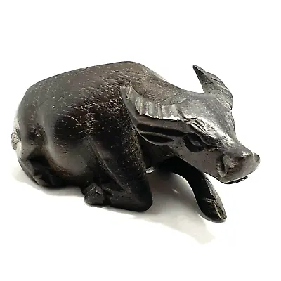 Vintage Small Dark Wood Hand Carved Water Buffalo Sculpture Figurine Tiny Chip • $11.01