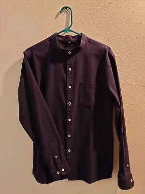 Men's Size MEDIUM Navy Blue Mandarin Collar Button Down Shirt *FREE SHIPPING* • $14.95