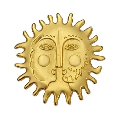 Maxine Denker Gold Tone Sun Face Brooch Pin Signed K585 • $125