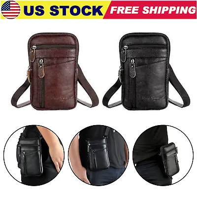 Men Leather Cell Phone Belt Bag Waist Bag Shoulder Pouch Crossbody Purse Pocket • $9.17