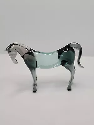 Vintage Art Glass Horse Mid Century Blue Grey Glass  • $29