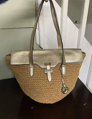 Michael Kors Leather-Trimmed Raffia Tote Large Purse Excellent Condition  • $45